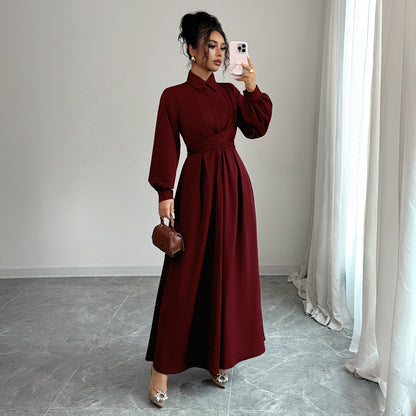 Women's Solid-Color Simple And Stylish Button-Down Long-Sleeve Dress