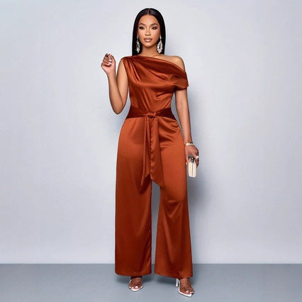 Womens Solid-Color Fashionable Slim-Fit Jumpsuit