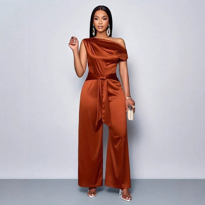 Womens Solid-Color Fashionable Slim-Fit Jumpsuit