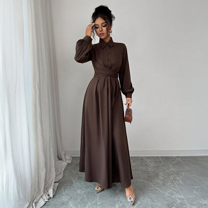 Women's Solid-Color Simple And Stylish Button-Down Long-Sleeve Dress