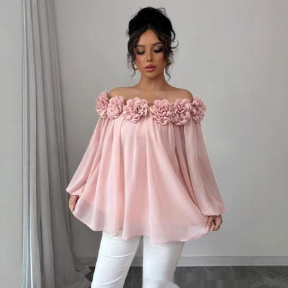 Backless 3D Floral Puffy Tube Top With A Strapless Neckline