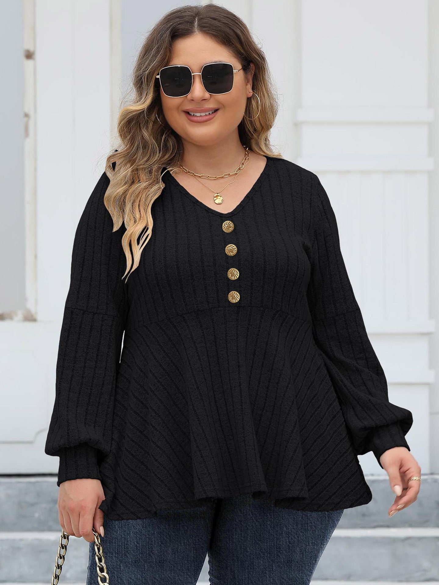 Plus Size Women's Doll Collar Shirt