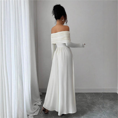 Women's Solid-Color French-Style Off-the-Shoulder Knitted Dress