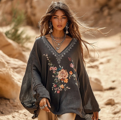 Bohemian Style Patchwork Art Print Loose Shirt