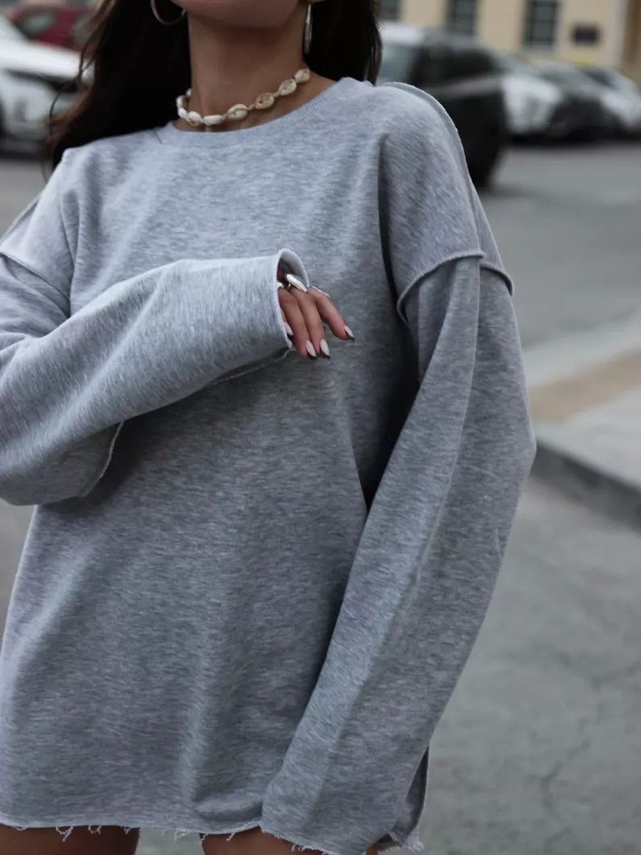 Casual Solid Color Round Neck Long Sleeve Sweatshirt