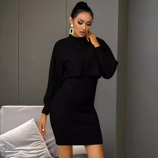 Solid Color Long-sleeved Knitted Sweater Dress
