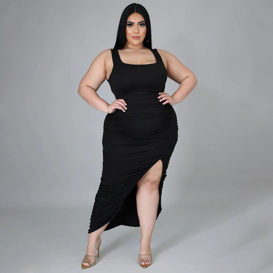 New Solid-color Sleeveless Slim-fit Pleated Dress