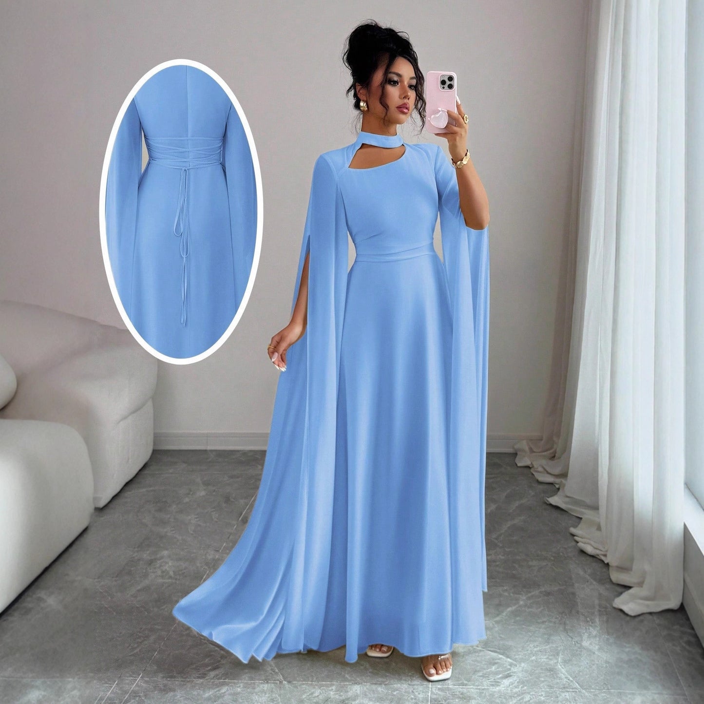 Womens Lace-Up Cloak Fit-and-Flare Dress