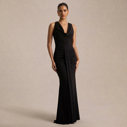 V-neck Figure-hugging Pleated Evening Gown