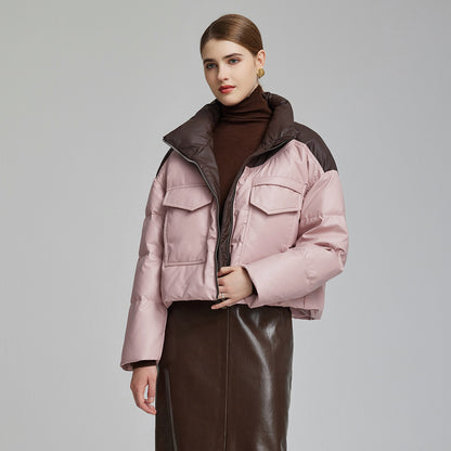 Cotton-padded Short Loose Leather Coat