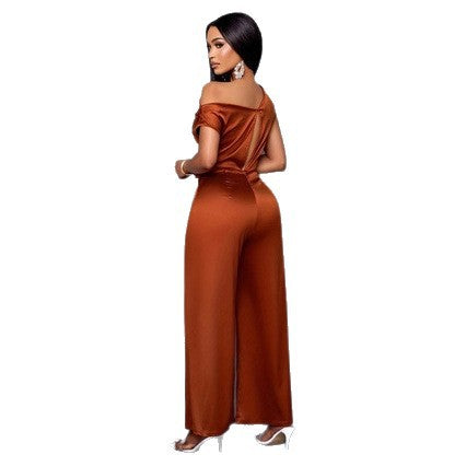 Womens Solid-Color Fashionable Slim-Fit Jumpsuit