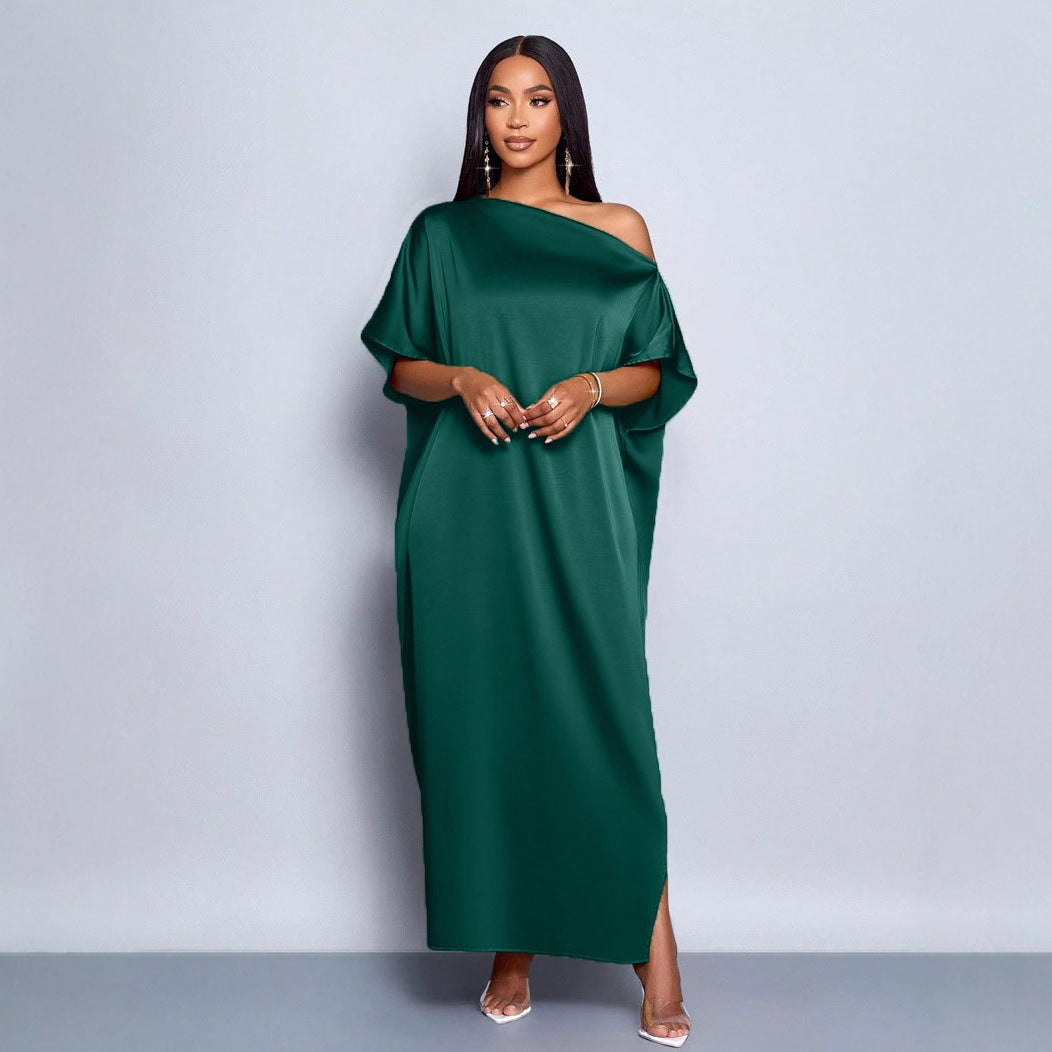 Women's Solid-Color Casual Loose Satin Dress
