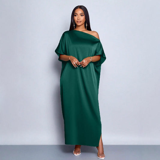 Women's Solid-Color Casual Loose Satin Dress