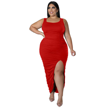 New Solid-color Sleeveless Slim-fit Pleated Dress