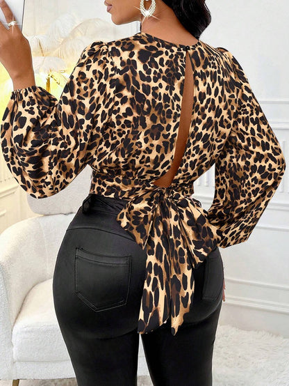 Satin Leopard Top Shirt Temperament Commute