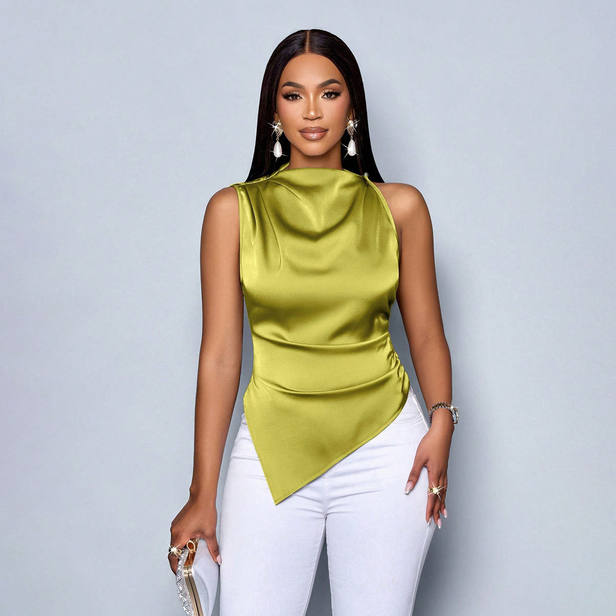 Satin Shirt Women's Asymmetric Color