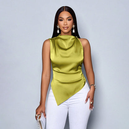 Satin Shirt Women's Asymmetric Color