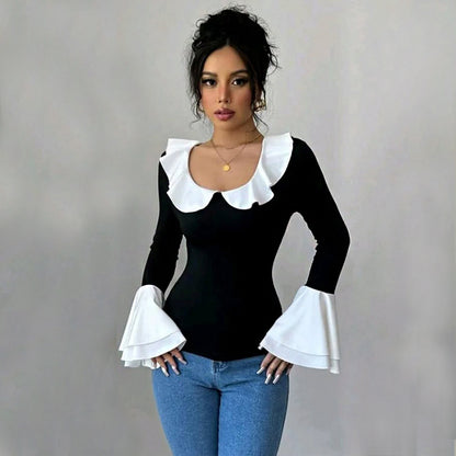 Women's Fashionable Casual Top With Ruffled Hem