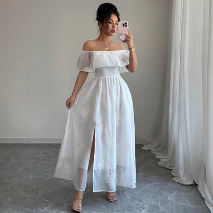 Resort-style French Ruffled Off-shoulder Womens Dress