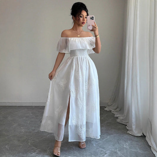 Resort-style French Ruffled Off-shoulder Womens Dress