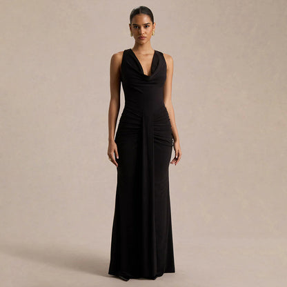V-neck Figure-hugging Pleated Evening Gown