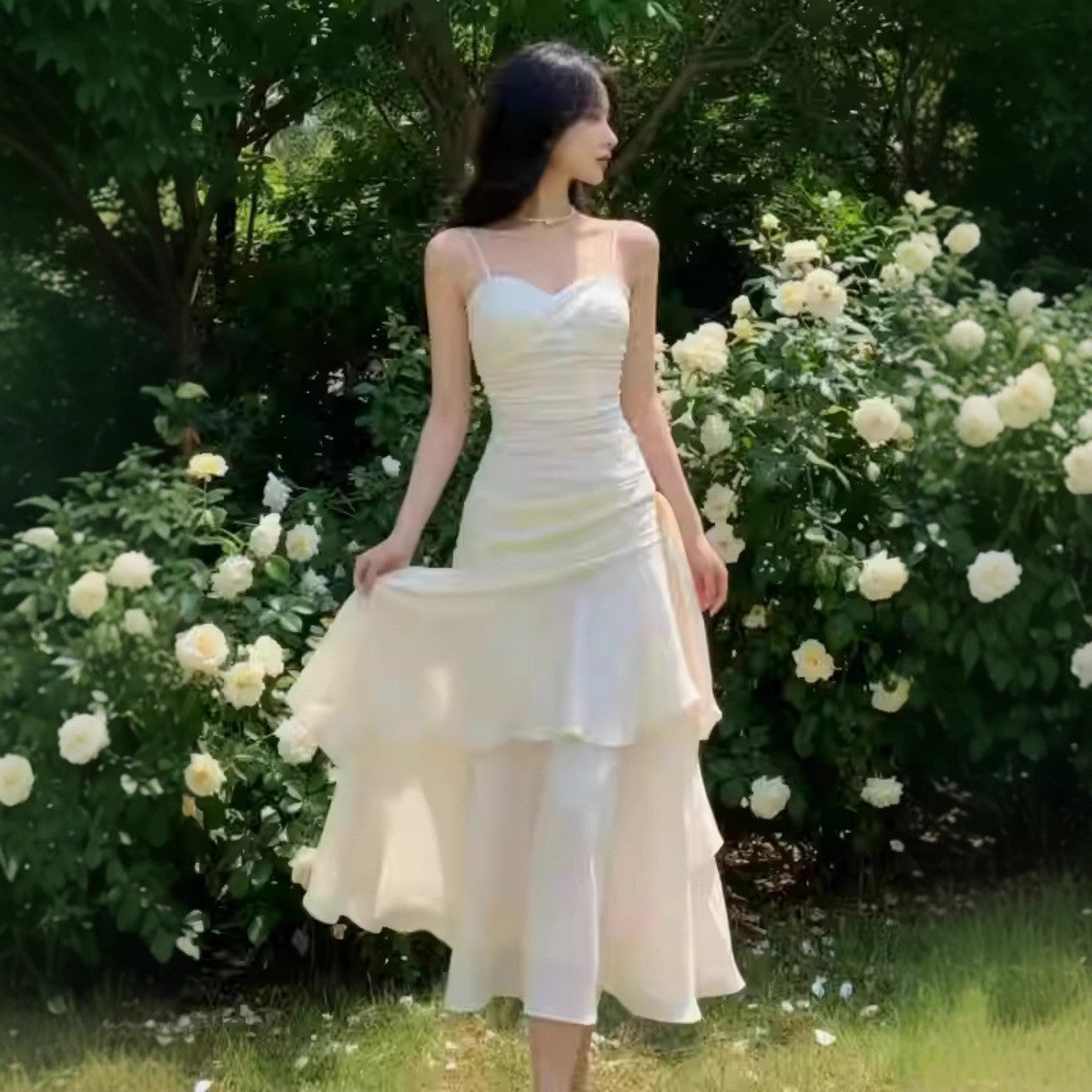 French-style Red Slip Dress