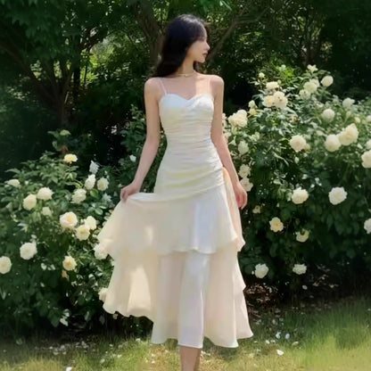 French-style Red Slip Dress