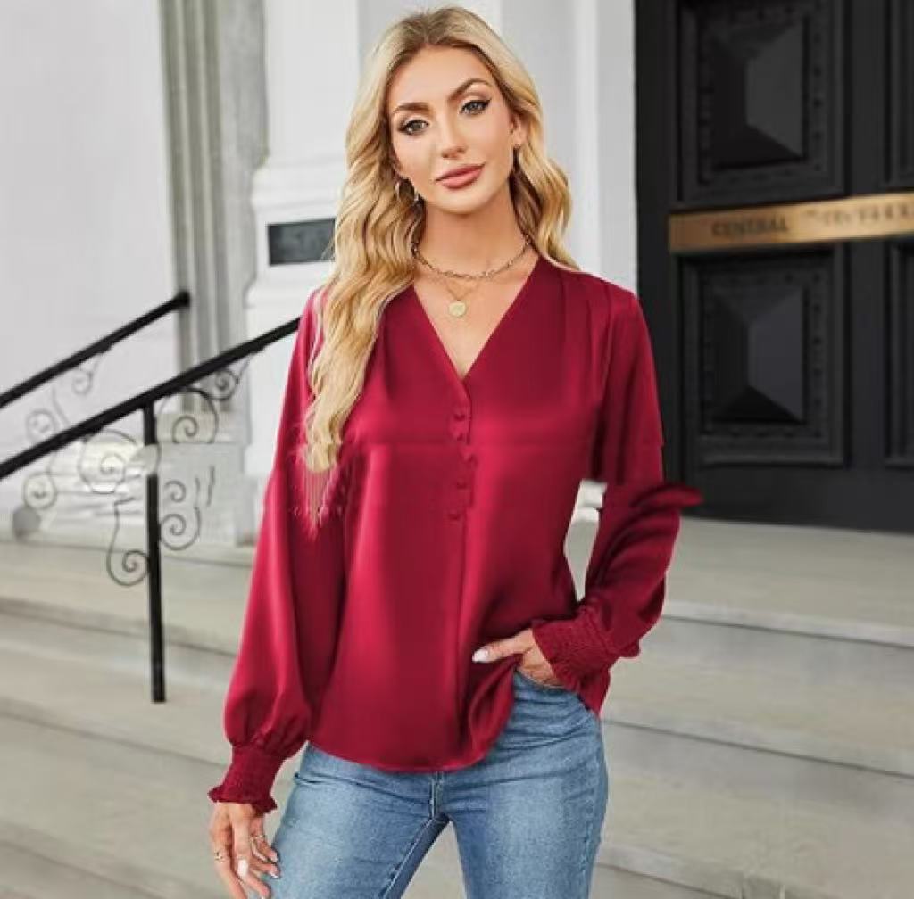 Long Sleeve V-neck Women's Shirt