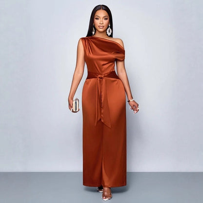 Womens Solid-Color Fashionable Slim-Fit Jumpsuit