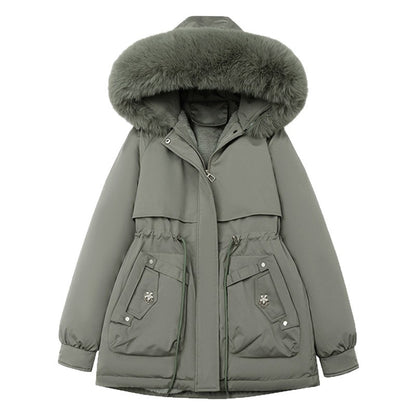 Waist Trimming Short Hooded New Big Fur Collar Coat Women's Clothing