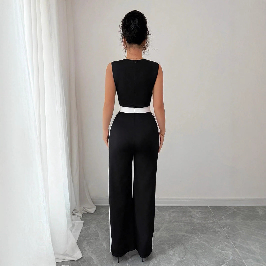 Women's Color-block Sleeveless Wide-leg Jumpsuit
