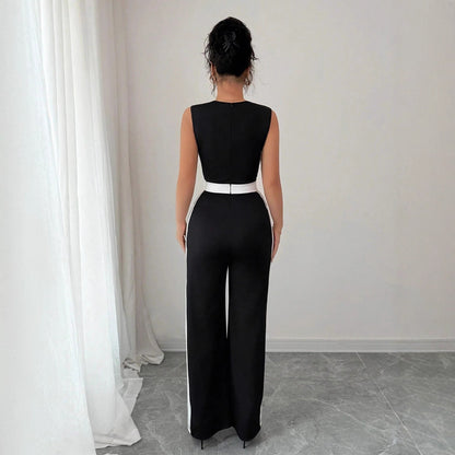 Women's Color-block Sleeveless Wide-leg Jumpsuit