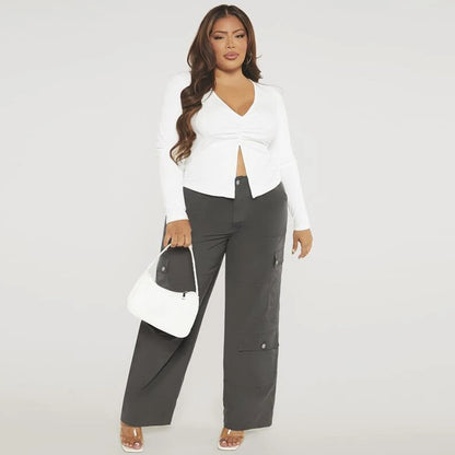 Women's Slim Fit Slit Stretch Knit Casual Versatile Long Sleeve Top