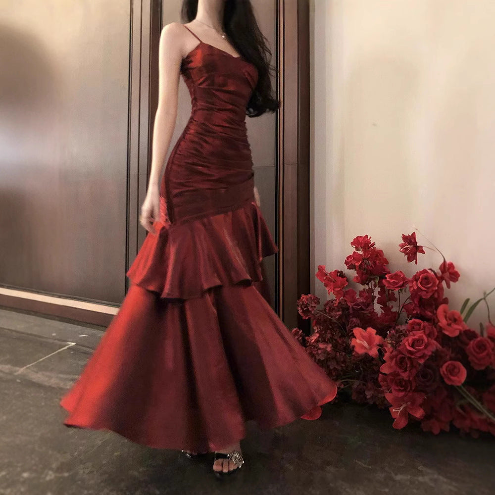 French-style Red Slip Dress