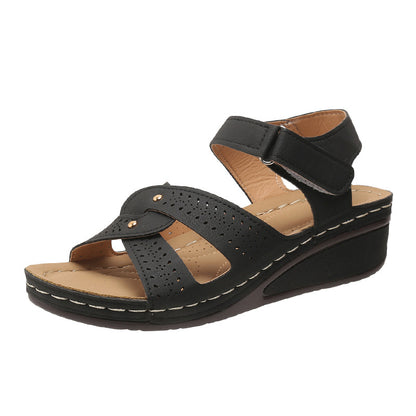 Wedge Heels Sandals Summer Shoes With Velcro Roman Shoes