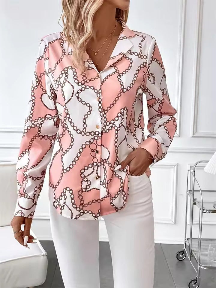 Womens Fashion Striped 3D-Printed Long-Sleeve Shirt