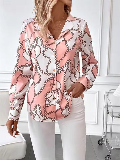 Womens Fashion Striped 3D-Printed Long-Sleeve Shirt