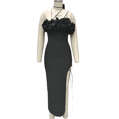 Womens 3D Floral High-Slit Sexy Bandage Dress