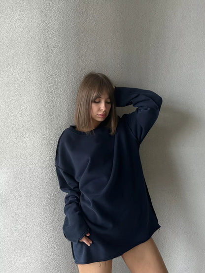 Casual Solid Color Round Neck Long Sleeve Sweatshirt