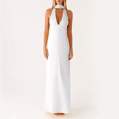 Womens Floral Halterneck Deep V-Neck Backless Bodycon Maxi Dress