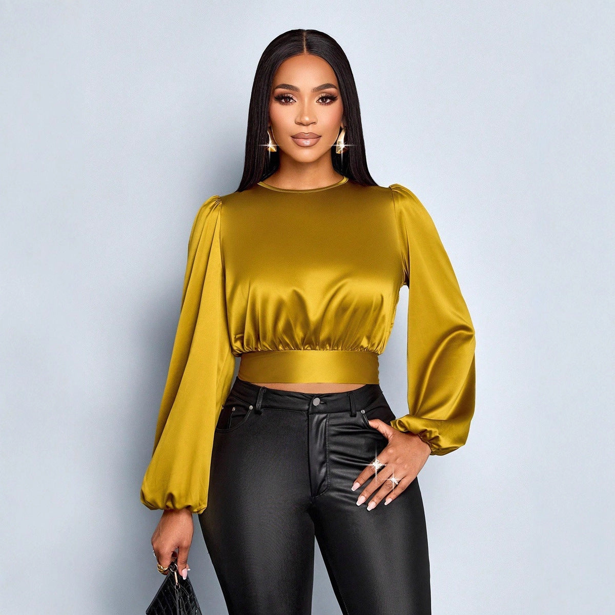 Satin Leopard Top Shirt Temperament Commute