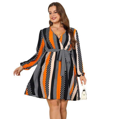 V-neck Lace-up Plus Size Dress