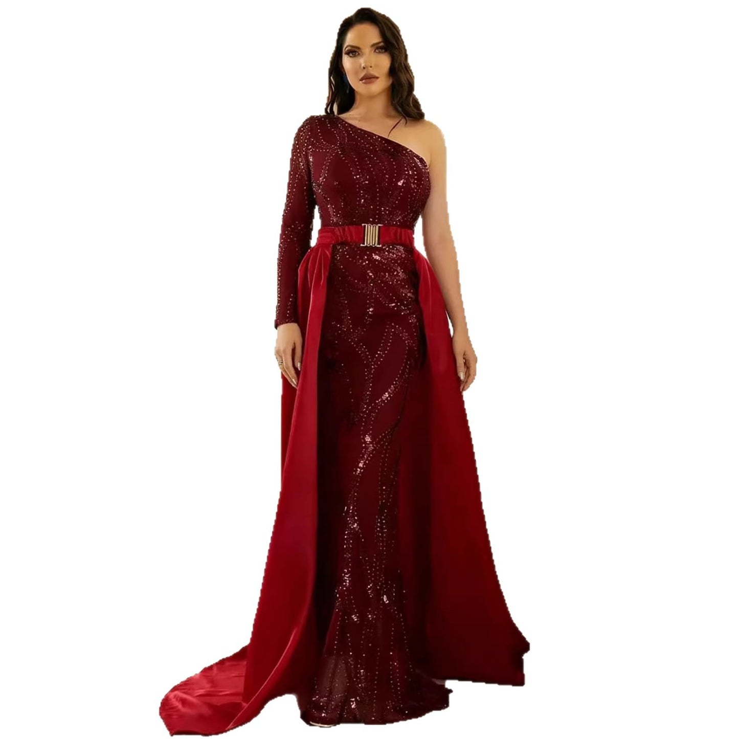 Mid-waist Off-the-shoulder Hostess Evening Gown Maxi Dress For Banquets