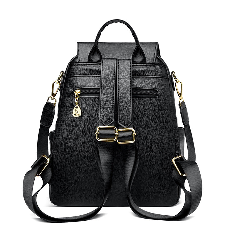 New Genuine Leather With Pendant High-value Female Student Travel Backpack