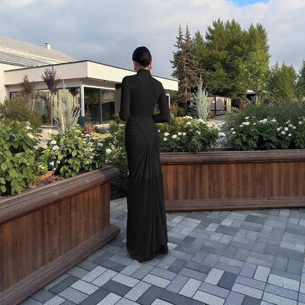 Turtleneck Long Sleeve Floorlength Dress