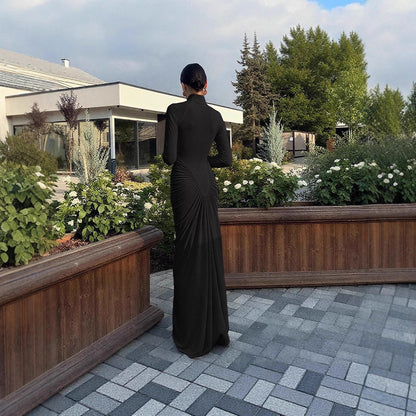 Turtleneck Long Sleeve Floorlength Dress