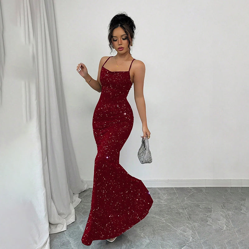 Chic Body-hugging Sexy Backless Sequin Slip Dress