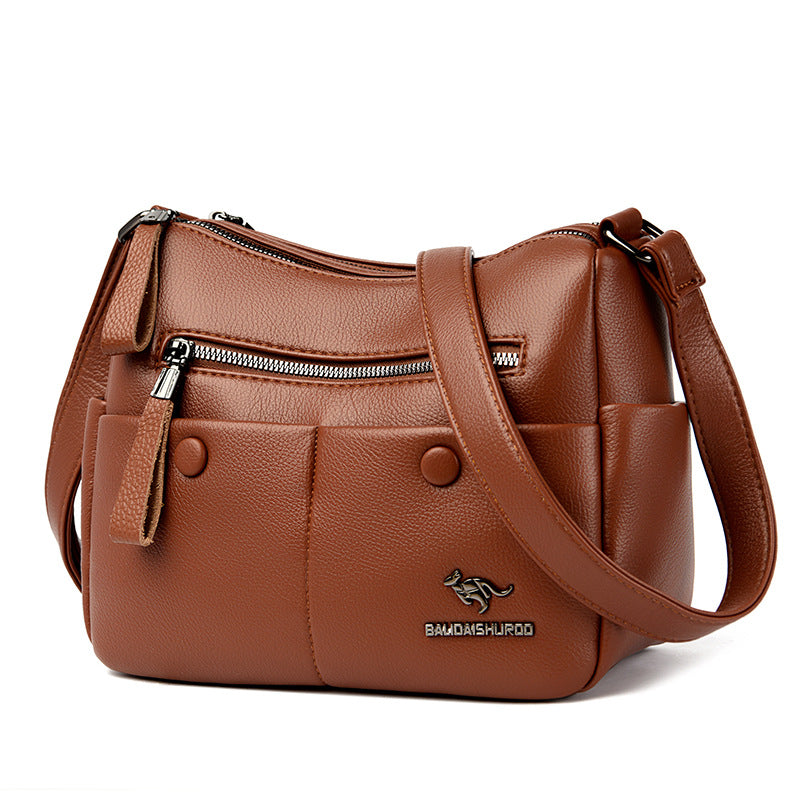 Middle-aged Mom Shoulder Simple All-matching Soft Leather Bag