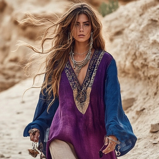 Bohemian Style Patchwork Art Print Loose Shirt