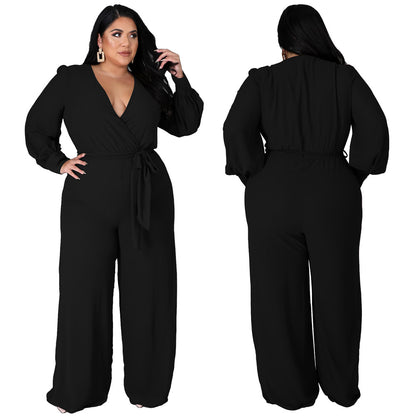 Relaxed-fit Straight-leg Solid-color Jumpsuit With Belt